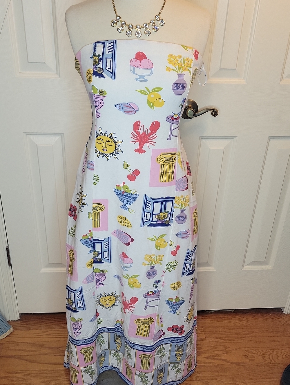 Maxi Dress Summer Fun In The Sun, Strapless, Pockets, Open Back, NWOT